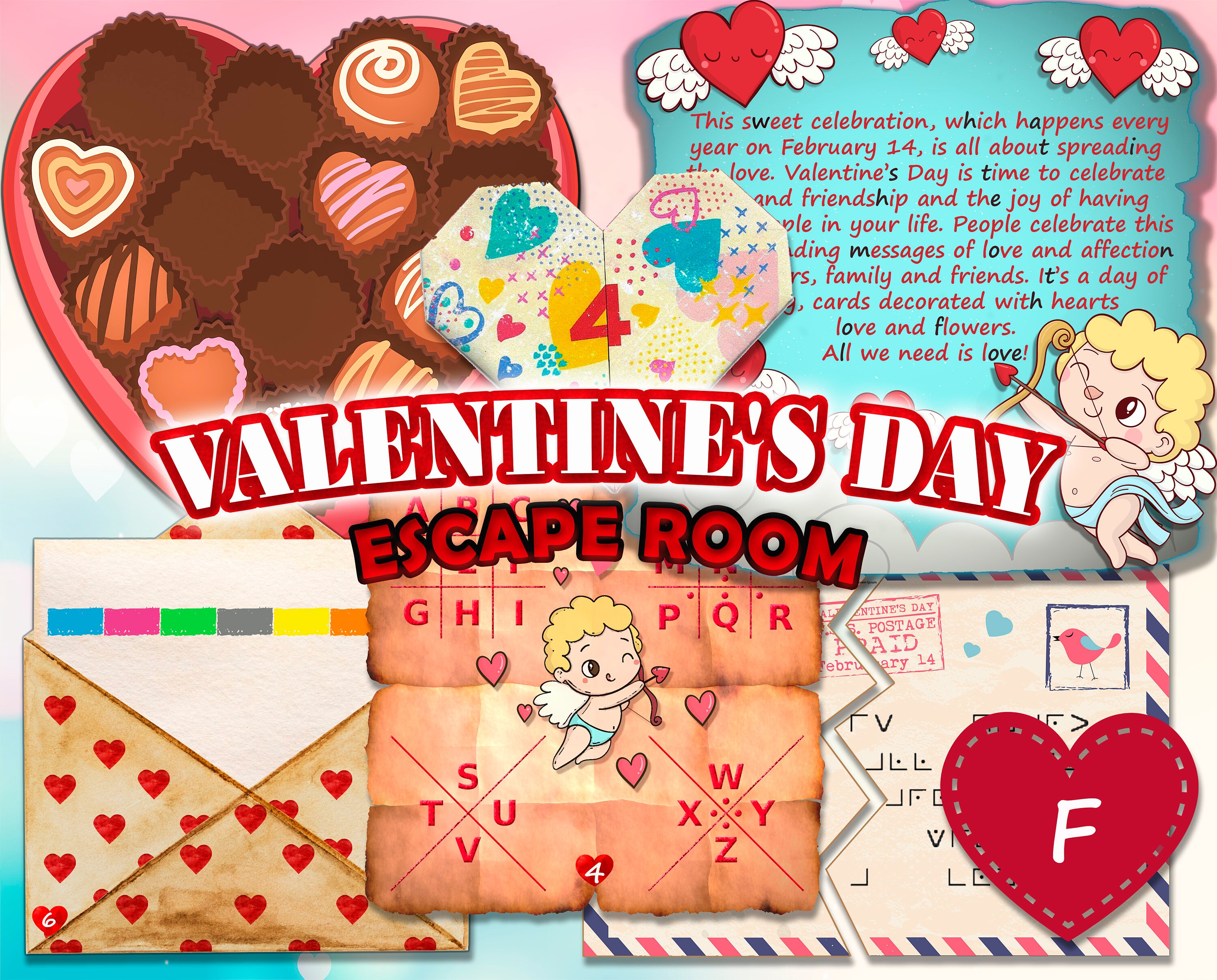 Kids Valentines Day Escape Room Kit Family Cupid Game Etsy UK