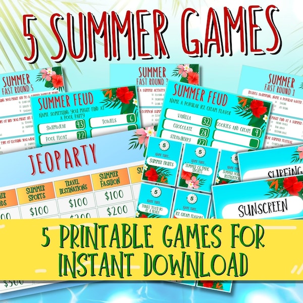 Summer Printable Games Family Feud Game Instant Download Summer Camp Outdoor Games Family Reunion Games Bundle Summer Activities Lawn Games