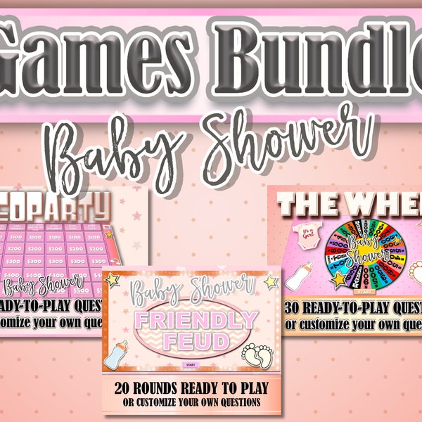 Baby Shower Games Girl, Editable Baby Shower Games Virtual Baby Shower Party Virtual Party Games Zoom Baby Shower Baby Shower Bundle Feud