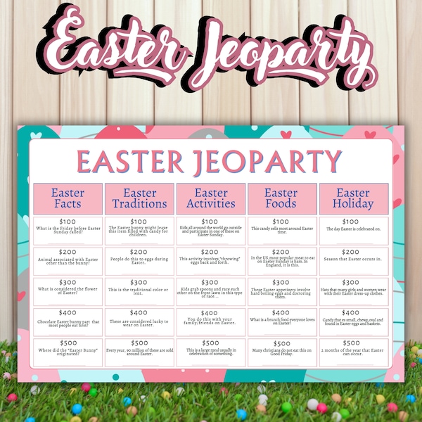 Easter Game Jeopardy Printable Quiz Game Easter Trivia Game Spring Jeopardy Holidays Games Party Trivia Game Easter Jeoparty game Printable