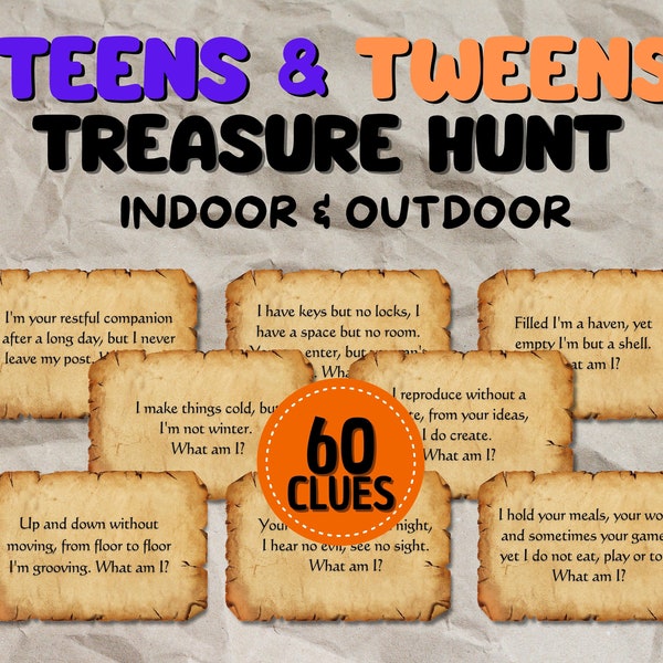 Teens Treasure Hunt Indoor Outdoor Printable Teenagers Scavenger Hunt Instant Download Older Kids Games Tweens Printable Teen Party Games