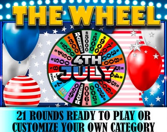 Wheel of 4th of July Day Game Easy Customize Virtual PowerPoint Zoom Night spin Family Feud Screen Games Independence Customizable fortune