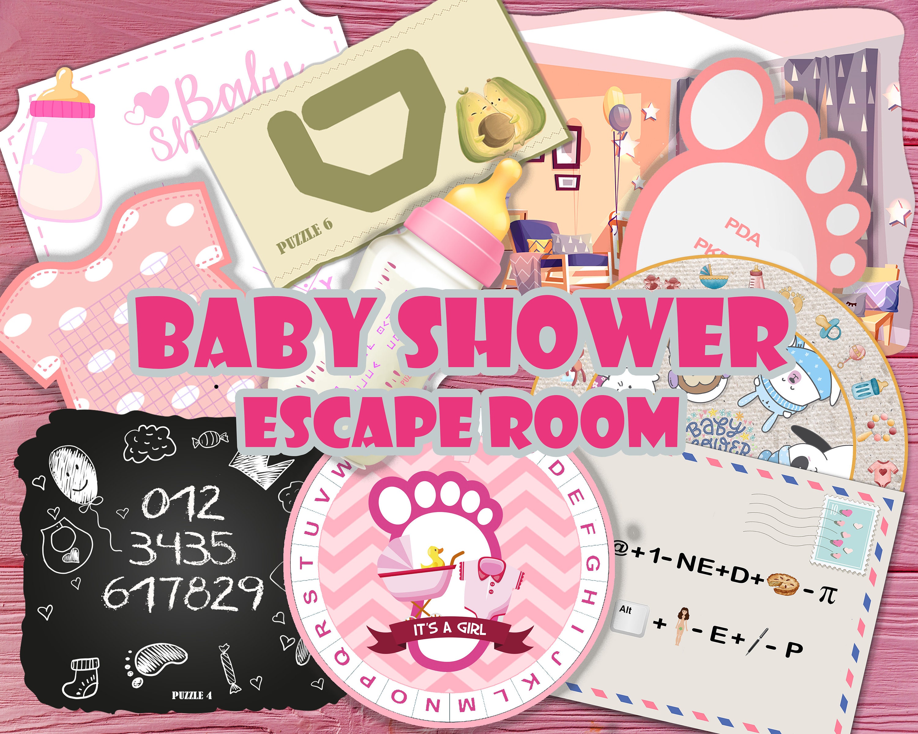 Baby Shower Girl Escape Room Party Family Adults Kit Diy Etsy