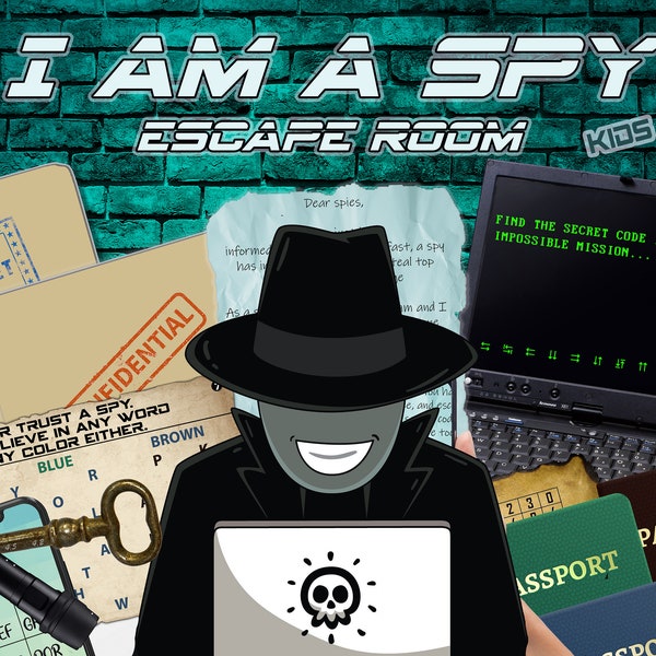 Kids  Escape Room - I AM A SPY Secret mission Game party top secret friends kit printable agent detective impossible Mystery games PDF print