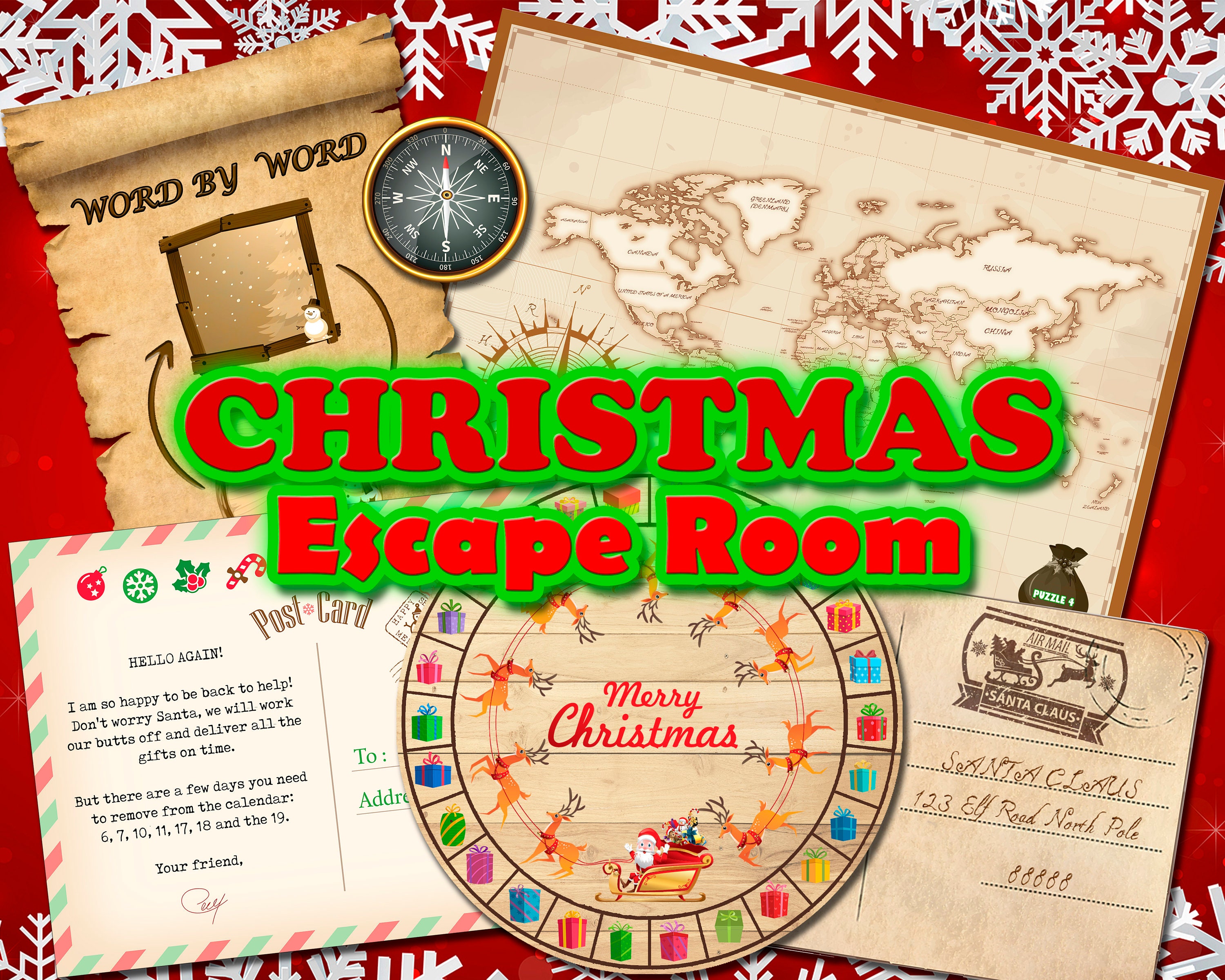 Christmas Escape Room Kit Adults Teens Santa Printable Etsy