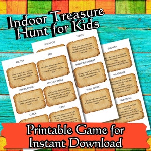 Indoor Scavenger Hunt Printable Game for Kids Treasure Hunt Clues ...
