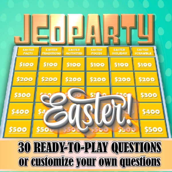 Easter Game Jeoparty games to play on the computer Jeopardy games for zoom kids friendly adults teens easter games egg bunny Easter Trivia