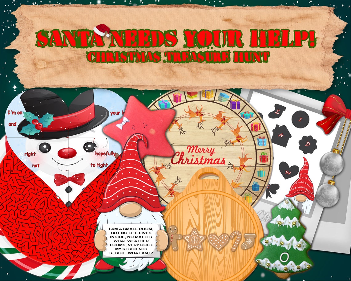 Christmas Kids Treasure Hunt Game Party Clues Printable | Etsy