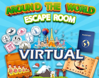 Kids Virtual Escape Room Around  the World PowerPoint Game Zoom Night Fun Family Virtual Escape game  Party Games Friend DIY Party Night