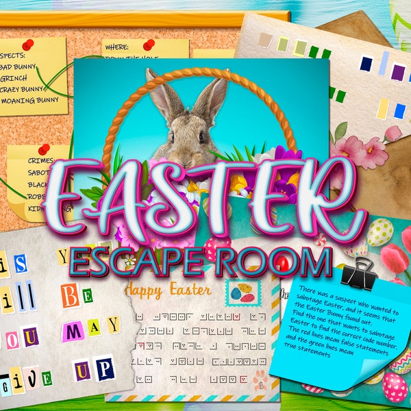 EASTER Escape Room Kit Adults Family Teenagers Printable Games DIY Game Party Print happy spring break march Treasure bunny rabbit eggs egg