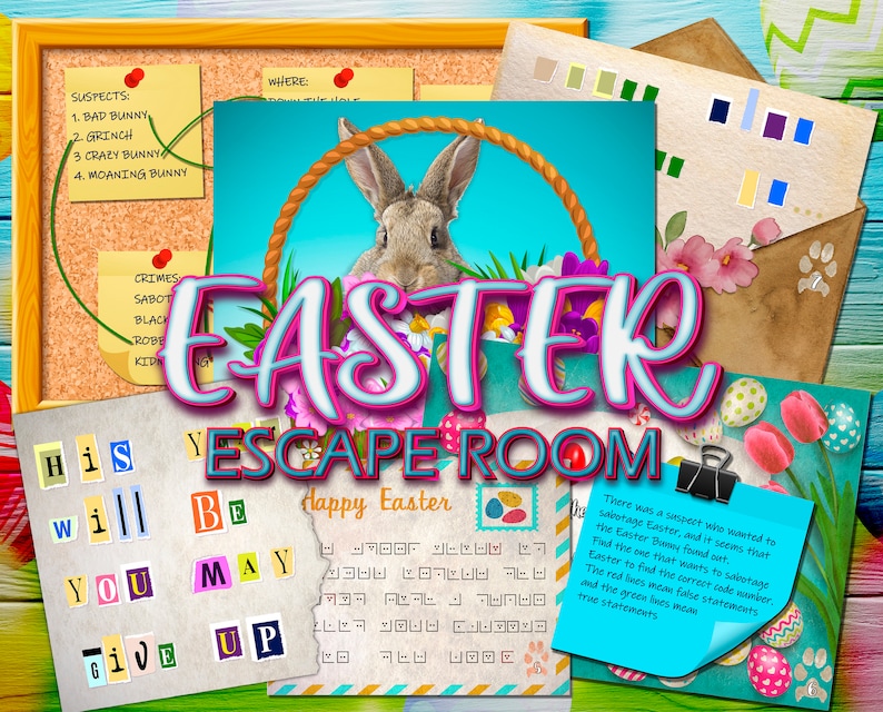 EASTER Escape Room Kit Adults Family Teenagers Printable Games DIY Game Party Print happy spring break march Treasure bunny rabbit eggs egg image 1