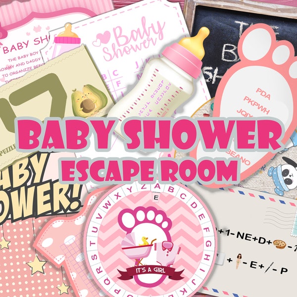 Baby Shower Girl Escape Room party family adults kit diy printable  Mystery games PDF print Game home group groups funny games puzzle