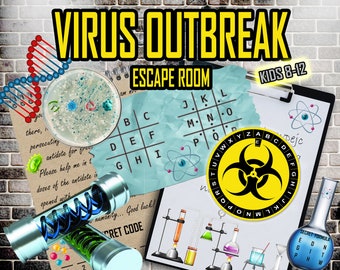 KIDS Escape Room Virus Outbreak  - Find the cure Lab Game party Birthday friends kit printable puzzle Mystery games PDF print laboratory