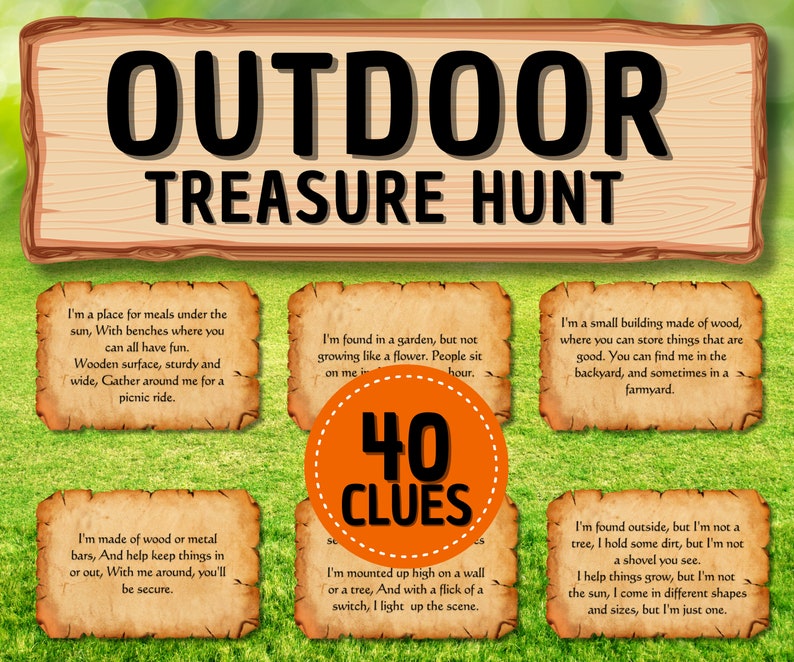 Outdoor Scavenger Hunt Printable Game for Kids backyard games Treasure Hunt Clues Fun Outdoor Games Lawn Games for Kids Scavenger Hunt Clues image 6