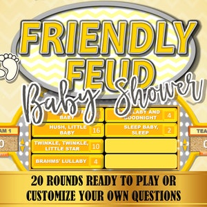 Baby Shower Virtual Friendly Feud Game Customizable PowerPoint Zoom Night Family Feud Screen Share Games Party quiz  adults trivia jeopardy