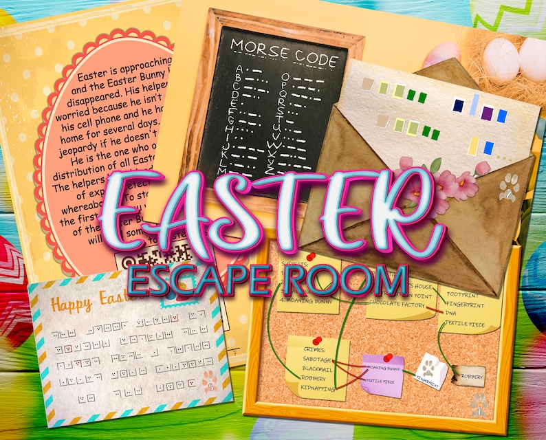 EASTER Escape Room Kit Adults Family Teenagers Printable Games DIY Game Party Print happy spring break march Treasure bunny rabbit eggs egg image 4