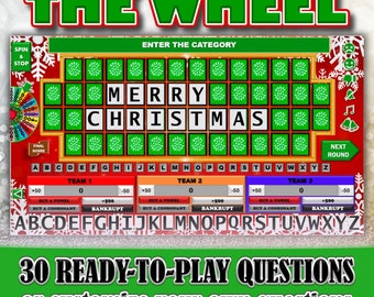 Wheel Christmas Game Zoom om te spelen, family office, groep Gemakkelijk aanpassen Zoom spin Gezinsvriendelijk Kinderspellen tieners fortuin kerst Trivia