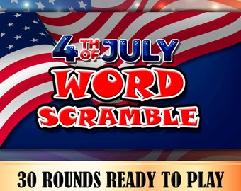 4th July Word Scramble Game Battle Virtual PowerPoint Night Anagram fourth Zoom Games patriotic  word puzzle 4th of July day independence
