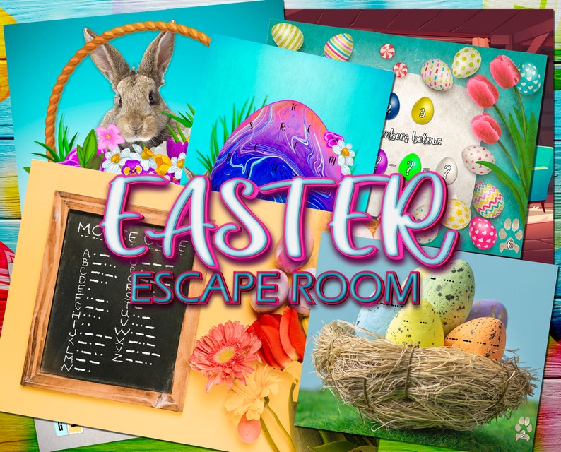 EASTER Escape Room Kit Adults Family Teenagers Printable Games DIY Game Party Print happy spring break march Treasure bunny rabbit eggs egg image 3