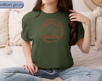 Adventure Awaits T-Shirt, Nature Lover Gift, Outdoor Casual Wear, Minimalist Design, Cute T-Shirt, Road Trip Vacation Shirt, Camping Tee