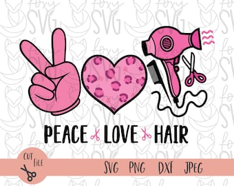 Peace Love Hair Svg, Png, Hair Hustler Stylist Makeup Artist Beautiful Beauty Queen Black Hair Girl Digital Silhouette Cricut