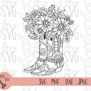 Botas de girasol svg, Sunflower svg, Girasol clipart, Botas de flores silvestres svg, Diseños de sublimación de girasol, cricut svg, Silhouette Cameo