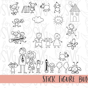 19 PACK Stick Figures Svg File - Stick Boy Clipart - Stick Girl Png - Stick People, Vetores, Jpeg Stick People Crianças Para Cricut, Jpeg, png
