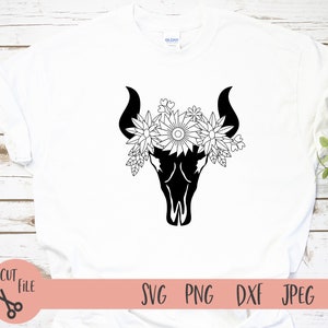 Cow Skull with Flowers SVG file, Cow Skull feathers svg file, Cow Skull Floral feathers svg, Cow Skull Floral cut file, Boho skull, buffalo