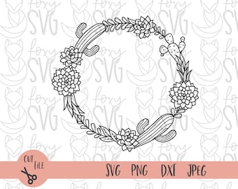 Floral Wreath Svg, Cactus Svg, Floral Svg, Wreath Clipart, Svg Files for Cricut, Flower Monogram, Floral Frame Svg, Instant Download