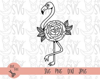 Floral Flamingo Svg, Flamingo Svg, Floral Svg, Wreath Clipart, Flower Cut File, Svg Files for Cricut, Flower Monogram, Instant Download
