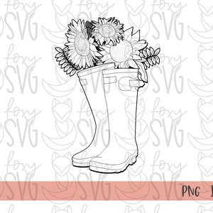Botas de flor salvaje svg, Girasol svg, Imágenes prediseñadas de girasol, Clipart de bota de flores silvestres, Diseños de sublimación de girasol, cricut svg, Silhouette Cameo
