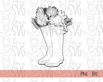 Wild Flower Boots svg, Sunflower svg, Sunflower clipart, Wildflower boot clipart, Sunflower sublimation designs, cricut svg,Silhouette Cameo