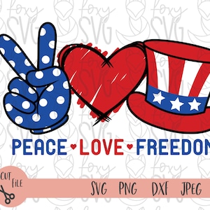 Peace Love Freedom svg, eps, dxf, png. 4 juli SvG | onafhankelijkheidsdag DxF | Vierde juli SvG | Vrijheid SvG | Direct cut-bestanden downloaden