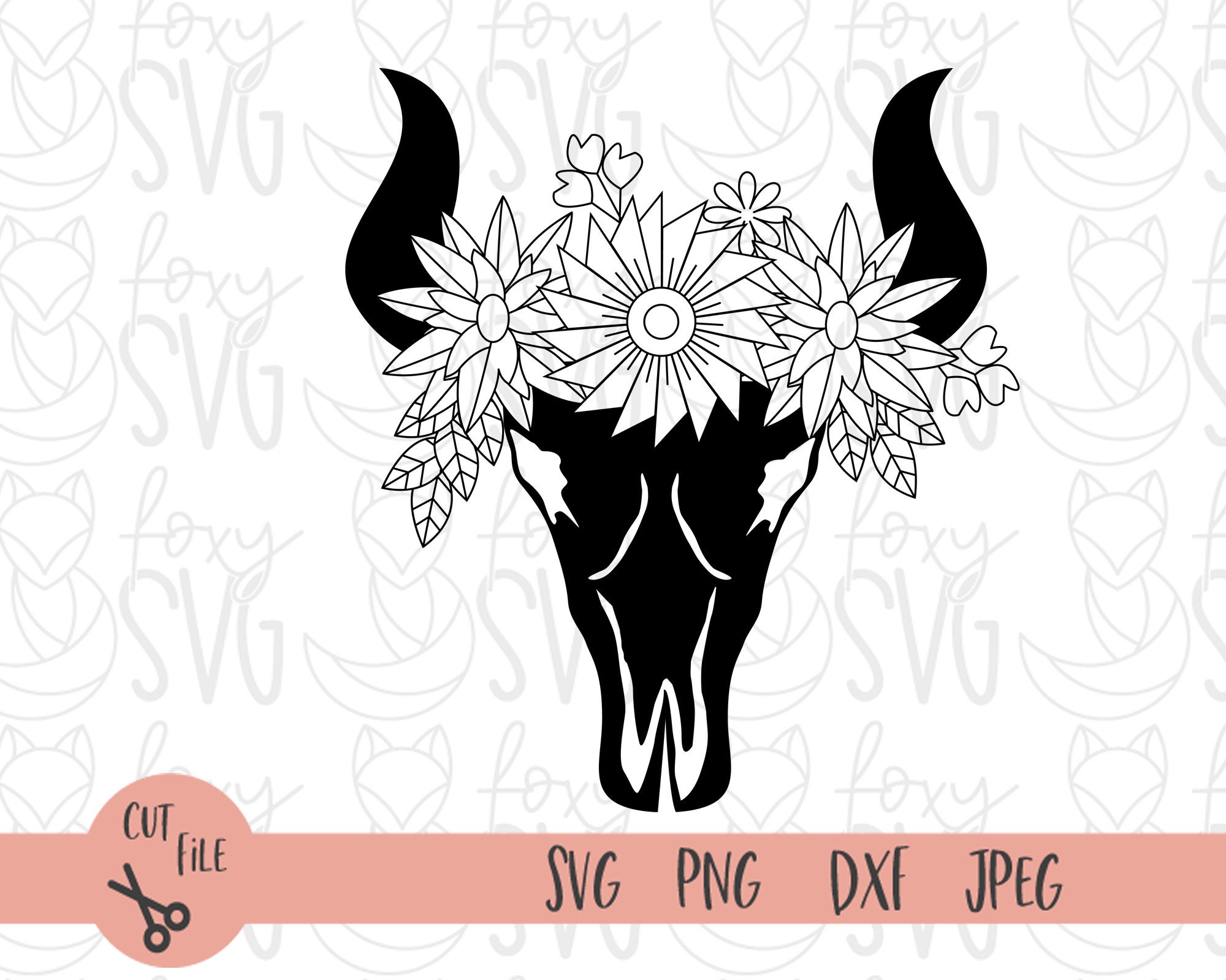 Cow Skull With Flowers SVG File Cow Skull Feathers Svg File - Etsy