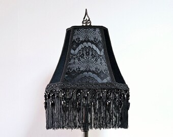 Gothic Victorian Lampshade | Gothic Décor | Vintage | Black | Fringe | Beads | Handmade Lampshade | Revamped |