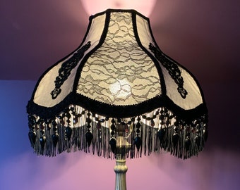 Victorian Lampshade | Black | Gothic Décor | Vintage | Fringe | Handmade Lampshade | MADE TO ORDER |