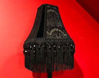 Gothic Victorian Lampshade | Gothic Décor | Vintage | Black | Fringe | Beads | Handmade Lampshade | Revamped | MADE TO ORDER |