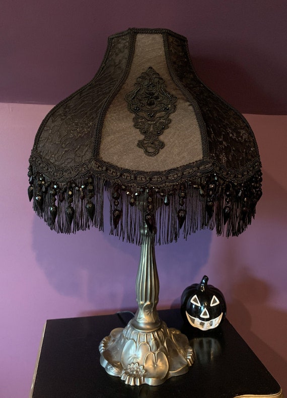 Victorian Lampshade Black Gothic D cor Vintage Fringe Handmade