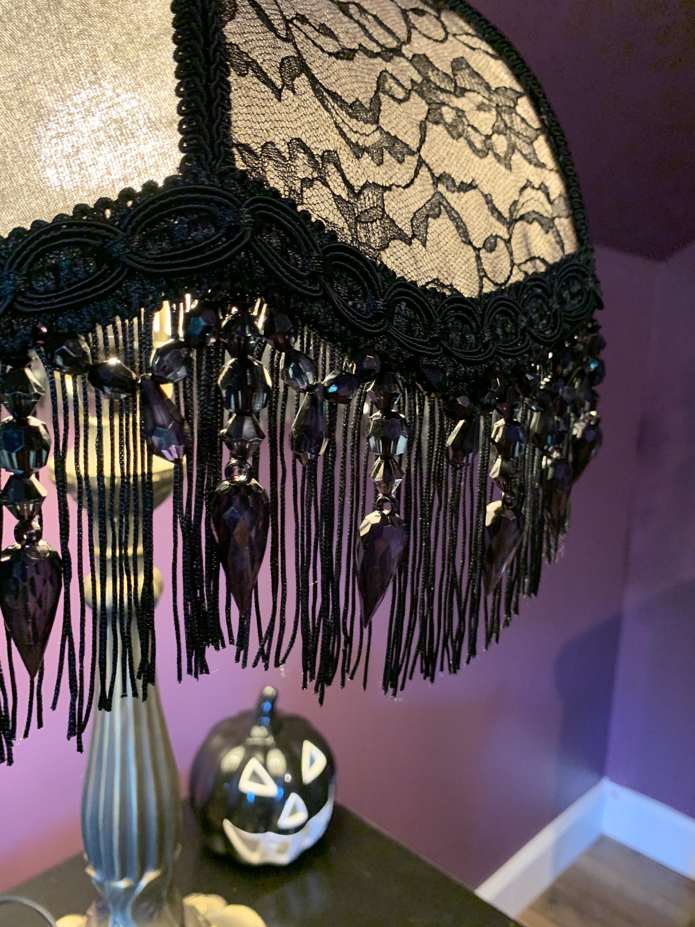 Victorian Lampshade Black Gothic D cor Vintage Fringe Handmade