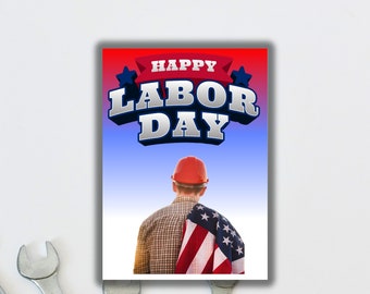 Labor Day greeting,Patriotic Labor Day,American flag Labor Day, Happy Labor Day,Red, white, and blue Labor Day,Workers&#39; holiday, 5x7 card
