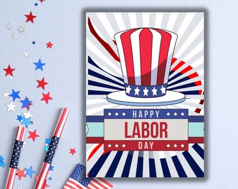 Patriotic Labor Day Greeting Card, American Flag (5x7)