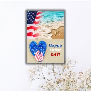Labor Day greeting,Patriotic Labor Day,American flag Labor Day, Happy Labor Day,Red, white, and blue Labor Day,Workers&#39; holiday, 5x7 card