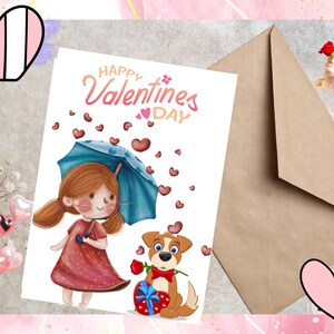 Tarjeta de San Valentín, niña, perrito lindo, Expresiones de Amor, Celebración de San Valentín, Lindo y divertido, San Valentín Sentido