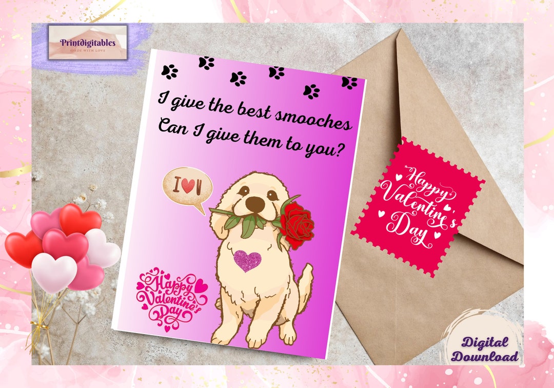 Funny Dog Valentine's Day Card, Printable I Love You Card (digital ...