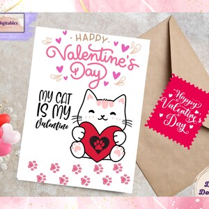 Expresa tu amor con un lindo saludo de San Valentín con temática de gatito, San Valentín, Lindo, divertido, Sentido Día de San Valentín, Tarjeta imprimible Te amo