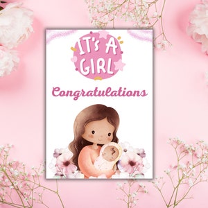 Félicitations bébé fille 5 x 7 carte de voeux Bienvenue nouveau-né Célébrez votre nouvelle arrivée Bienvenue bébé fille rebondir bébé nouvelle naissance imprimable