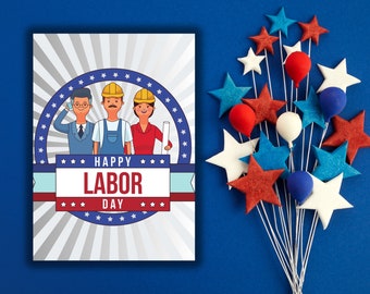 Patriotic Labor Day Card, American Flag, 5x7 Greeting