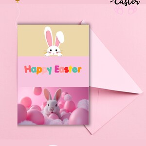 Digital download Easter greeting card,Instant download Easter card, Printable Happy Easter greeting with white bunny, DIY 5x7 Easter card