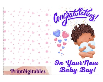 Congratulations Baby Boy Card, Newborn Welcome (Digital Download)