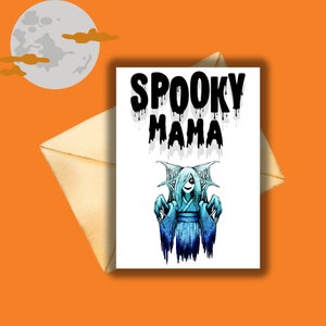 Cartão de felicitações de Halloween assustador Vampiro MaMa para download Design 5x7, Halloween, cartão de felicitações, para download, assustador, mão de esqueleto